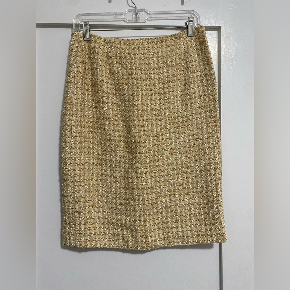Escada Vintage Gold Tweed Pencil Skirt